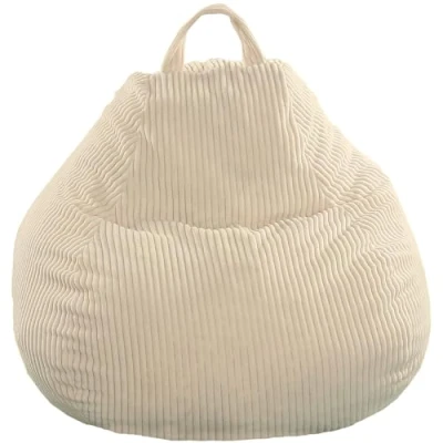 Afbeelding van Bananair zitzak van corduroy Zacht, comfortabel, gemakkelijk te vervoeren en wasbare hoes Grote voor woonkamer/slaapkamer volwassenen, jongeren, kinderen (80 x 70 cm, gebroken wit)