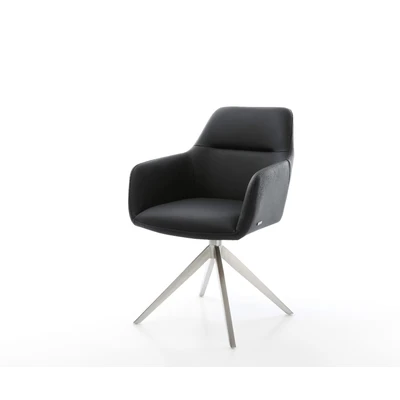 Afbeelding van DELIFE Draaistoel Pejo Flex echt leer zwart kruisframe breed roestvrij staal 360 draaibaar rocker functie pocketveer kern