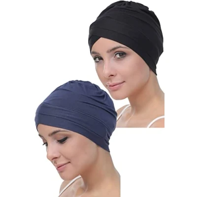Afbeelding van Deresina W Voorkant Bamboe Katoen Chemo Cap voor Haarverlies, Vrouwen Hoofddeksels, Zwart Denim, One size