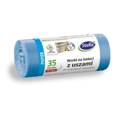 Afbeelding van Stella 032211 Vuilniszakken met hengsels voor het scheiden van oud papier, papierafval, 35 l, 20 stuks, vuilniszak, afvalzakken huishoudelijk afval, kantoor, dikke LDPE regranulaatfolie,