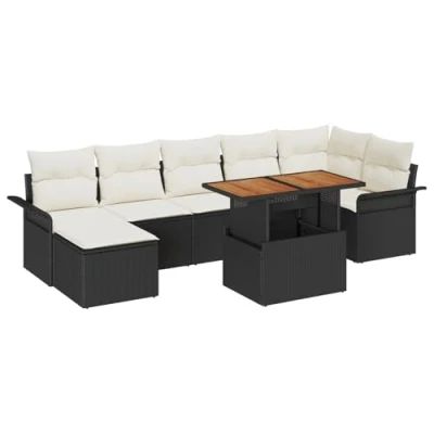 Afbeelding van vidaXL 8 delige Tuin Sofa Set met Kussens Zwart Poly Rattan, 2 zits Opbergruimte &amp; Rattan