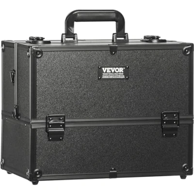 Afbeelding van VEVOR Make upkoffer, 6 niveaus, draagbaar, 370 mm, met handvat, riem, professionele uptas voor reizen, upcadeau vrouwen en meisjes, Zwart, upkoffer