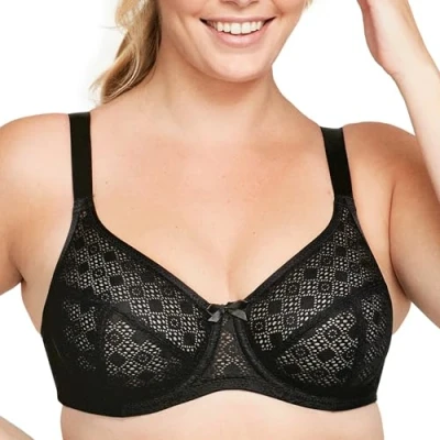 Afbeelding van Glamorise Volledige figuur Plus Size Lace Comfort Wonderwire BH Onderdraad #9855 Zwart, 115C