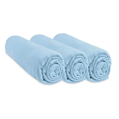 Afbeelding van Easy Dort Hoeslaken, 70 x 140 cm, set van 3 hoeslakens, 100% katoen, jersey, hemelsblauw, rekbaar, ademend, gezonde slaap, merk Oeko Tex label kwaliteit Made in Europe