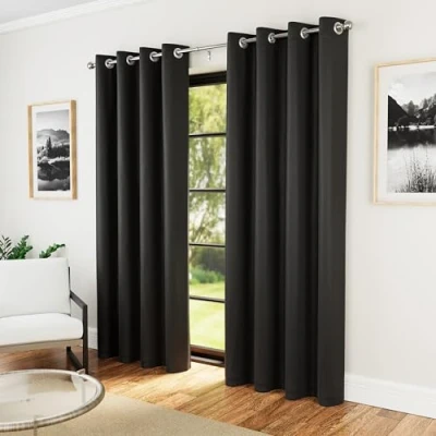 Afbeelding van Enhanced Living Nightfall Effen superzachte zwarte thermische blokkering ooggordijnen 168 x 229 cm Energiebesparende en ruisonderdrukkende gordijnen voor slaapkamer woonkamer