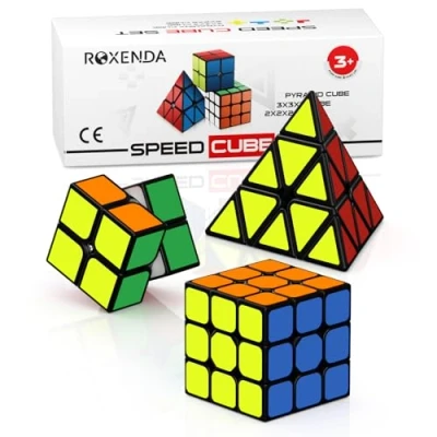 Afbeelding van ROXENDA Speed Cube Set, 2 x 3 Piramide Stickerloze Snelle kubus met Instructie (Sticker set)