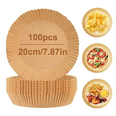 Afbeelding van 100 stuks bakpapier voor heteluchtfriteuse, 20 cm bakpapier, airfryer, anti aanbaklaag, wegwerp luchtfriteuse, perkamentpapier, papiervoering, bakaccessoires,