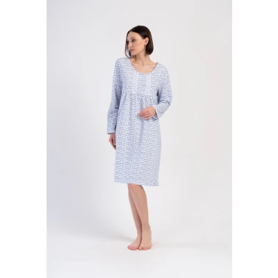 Afbeelding van Vienetta Dames Nachthemd, Lange Mouwen, Blauw M