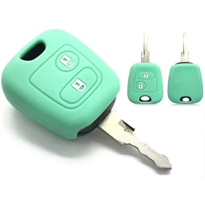 Afbeelding van Nordecco Siliconen sleutel beschermhoes past voor Peugeot 106 107 206 207 306 307 406 407 Partner 408 607, Citroen C1 C2 C3 Berlingo Saxo Picasso Xsara, Toyota Aygo 2 Knop (mintgroen)