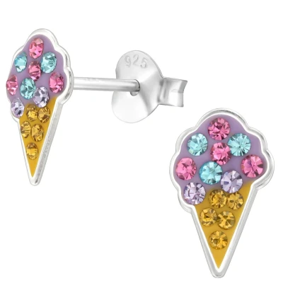 Afbeelding van JoyS Zilveren ijsje oorbellen 6 x 10 mm kristal kinderoorbellen