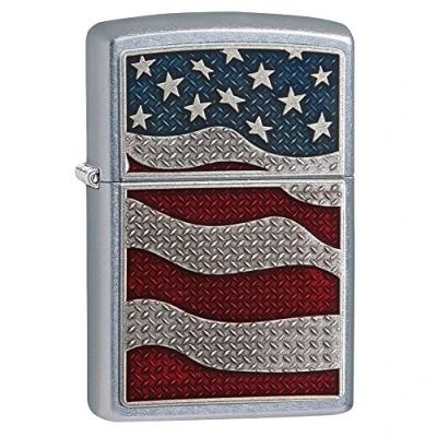 Afbeelding van Zippo PL 207 Stars and Stripes embleem, Street Chrome stormaansteker, vulbaar, in hoogwaardige geschenkdoos, transparant, 6 x 8 cm