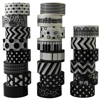 Afbeelding van 22 rollen washi tape zwart wit design decoratielint afplakband voor DIY decoratie handwerk scrapbooking