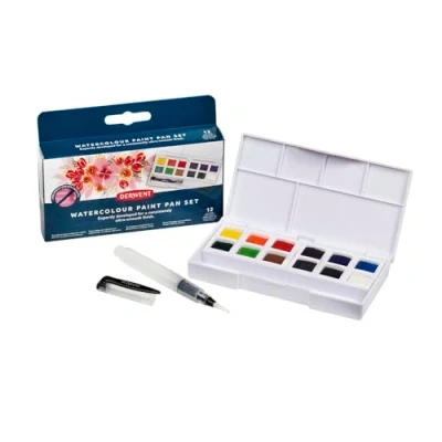 Afbeelding van Derwent Watercolour Paint Pan 12 Set, Set of 12, Half Size, Water Soluble, Ideal for Painting, Professional Quality, Travel 2306323