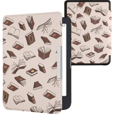 Afbeelding van kwmobile E reader hoesje geschikt voor Tolino Shine 3 hoes flip case met magnetische sluiting Ereader cover Boeken design in beige / bruin goud