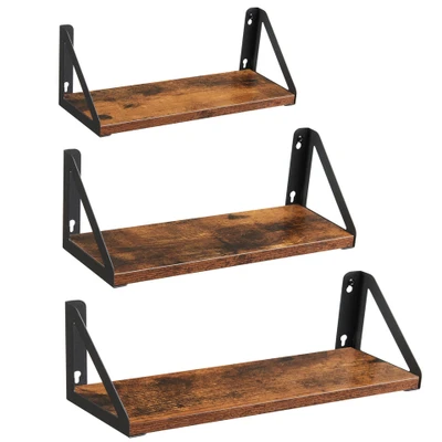 Afbeelding van ACAZA Set van 3 Wandplanken 30/35/40 x 12 11 Vintage Bruin Zwart