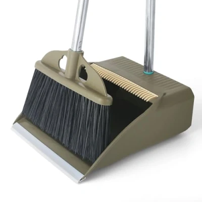 Afbeelding van Upgrade Broom with Dustpan Combo Set, 122 cm Lange Handgreep, Stijve Bezem Borstels met Robuuste Stoffer en Blik, Eenvoudig Vegen Binnen Buiten voor Keuken, Garage Meer