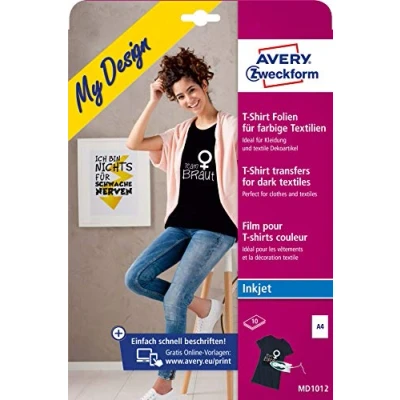 Afbeelding van AVERY Zweckform MD1012 Textielfolie, T shirt zelf vormgeven, bedrukken (strijkfolie, gekleurd textiel, DIN A4, bedrukbare, opstrijkbare folie, transferfolie voor inkjetprinters)