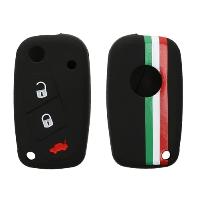 Afbeelding van kwmobile Autosleutel hoesje geschikt voor Fiat Lancia 3 knops behuizing in groen / rood zwart Italiaanse Strepen design