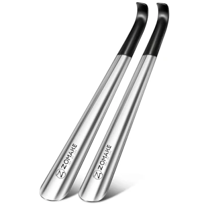 Afbeelding van Schoenlepel Metaal Lange 42 CM 2 Stuks,Schoentrekkracht Roestvrijstalen Schoen Hoorn Stal met Lederen Band voor Laarzen,door ZOMAKE(2St Zilver)