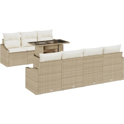 Afbeelding van vidaXL 8 Piece Tuin Sofa Set met Kussens Beige Poly Rattan