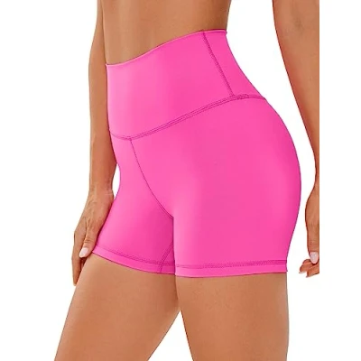 Afbeelding van CRZ YOGA Naakt Gevoel Bikershort Voor Dames 4&#039;&#039; Hoog Getailleerde Yogatraining Gym Running Spandex Shorts Hibiscus Purple L