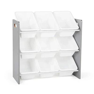 Afbeelding van Humble Crew speelgoedopbergplank voor kinderen met 9 opbergbakken, grijs/wit