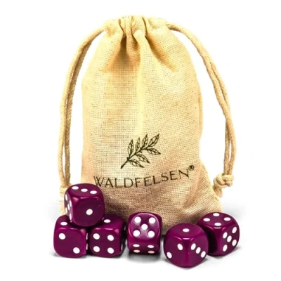 Afbeelding van Waldfelsen 6, 12, 20, 30 of 50 hoogwaardige dobbelstenen van ® standaardformaat 16 mm acrylkubus knobel speelkubus Dice 6 zijdig zeszijdig speelaccessoires set met stoffen zak (paars, stuks)