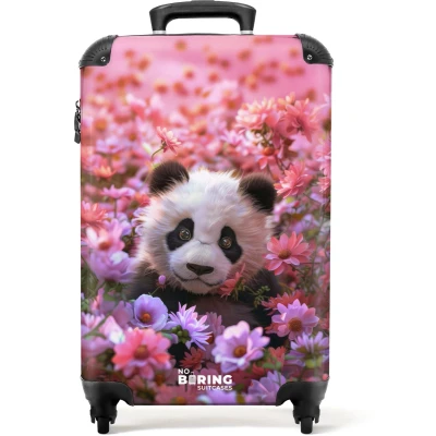 Afbeelding van NoBoringSuitcases.com® Kinderkoffer Kindertrolley Panda Bloemen Handbagage koffer lichtgewicht Reiskoffer trolley Rolkoffer met wieltjes Past binnen 55x40x20 en 55x35x25
