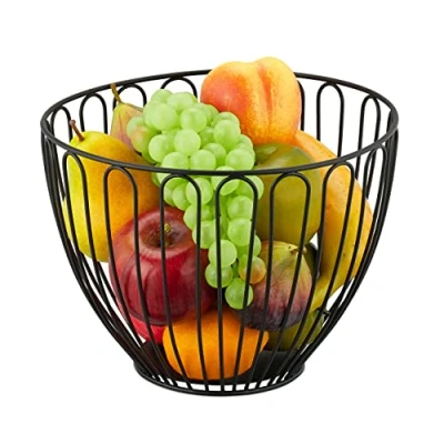 Afbeelding van Relaxdays fruitschaal zwart metaal hoge fruitmand groot open design modern
