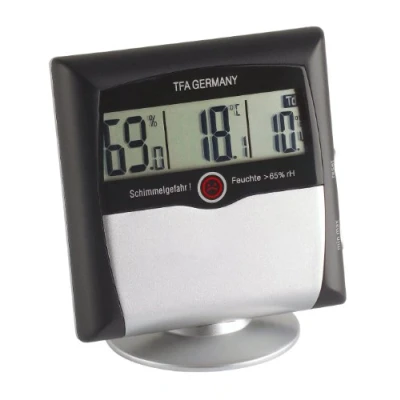 Afbeelding van TFA Dostmann Comfort Control digitale thermo hygrometer, 30.5011, met schimmelalarm, binnenklimaatregeling, bewaking van de luchtvochtigheid, klein en handig, zwart/zilver, (L) 95 x (B) 25 (H) mm