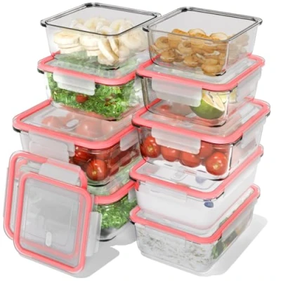 Afbeelding van Classbach® Set van 9 glazen opbergcontainers met deksels, magnetron , vaatwasser en vriezerbestendig, opbergcontainers, de complete keukenopslagcontainer.