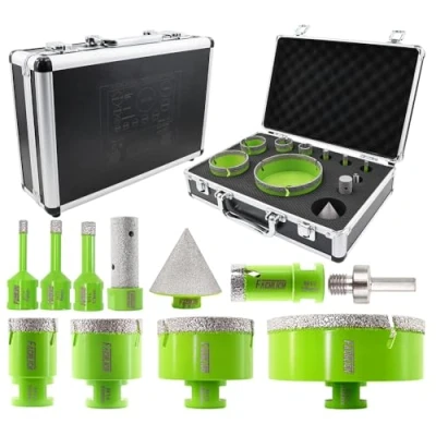 Afbeelding van FACHLICH Diamant tegelboorset 6/8/10/25/35/50/68/110 mm, 11 stuks diamantgatenzaag met 20 mm en 50 vingerfrees, een adapter voor porselein, tegels, graniet, marmer, droogboren