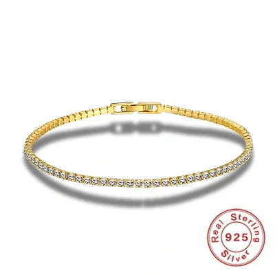 Afbeelding van Tennis armband 925 sterling zilver zirkonia 2 mm goudkleurig lengte 19 cm