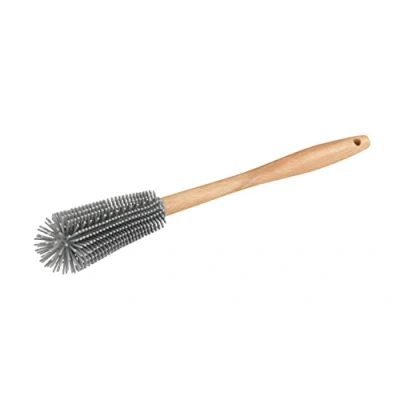 Afbeelding van WENKO Siliconen spoelborstel met flexibele kop Hollie, hygiënische flessenborstel flexibele, vaatwasmachinebestendige borstelkop, afneembare handgreep van beukenhout, Ø 4,5 x 30 cm