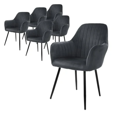 Afbeelding van ML Design set van 6 eetkamerstoelen met rugleuning en armleuningen, grijs, keukenstoelen fluwelen bekleding,