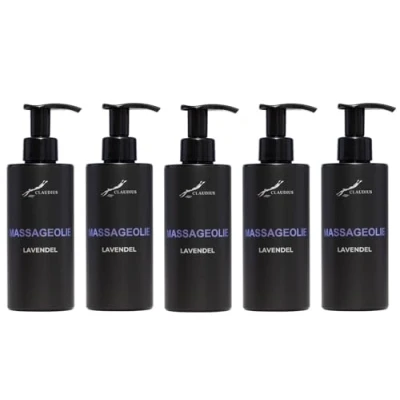 Afbeelding van Massageolie Lavendel 300 ml met pomp zwarte fles 100% natuurlijk biologisch en koud geperst set van 5 stuks Voordeelverpakking