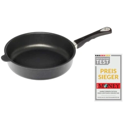 Afbeelding van AMT Gastroguss Koekenpan, 28 cm diameter, 7 hoog, stoofpan, vaste steel, niet geschikt voor inductie, Lotan® antiaanbakafwerking, gietijzeren pan (gegoten aluminium), AMZN 728
