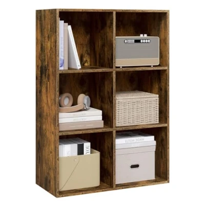 Afbeelding van WOLTU boekenkast met 6 kubussen, verticale voor slaapkamer, woonkamer, werkkamer, kantoor, technisch hout, rustiek bruin, 59,6 x 29 89 cm
