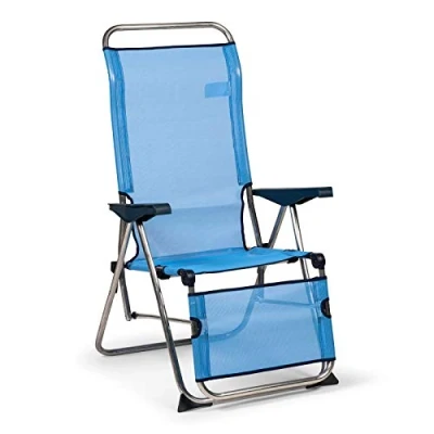 Afbeelding van SOLENNY Strand en tuinstoel, inklapbaar, met anatomische rugleuning, 75 x 63 114 cm, 5 standen in blauw, wasbare stof stabilisatorvoeten voor meer veiligheid