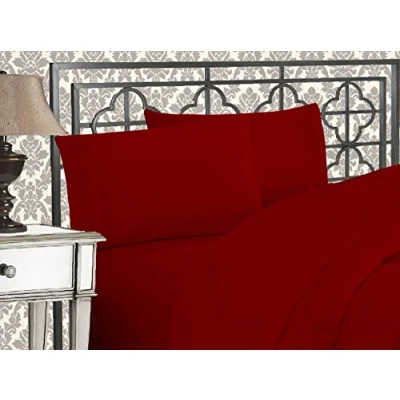 Afbeelding van Elegant Comfort Luxe 1500 draadtelling Egyptische kwaliteit drie lijnen geborduurd zachtste premium hotelkwaliteit 4 delige lakenset, kreuk en vervagingsbestendig, King, Bourgondië
