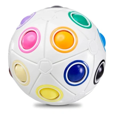 Afbeelding van CUBIDI® Grote Regenboogbal met 19 Ballen behendigheidsspel spannend puzzelspel voor kinderen en volwassenen ideaal als cadeau meisjes jongens vanaf 8 jaar