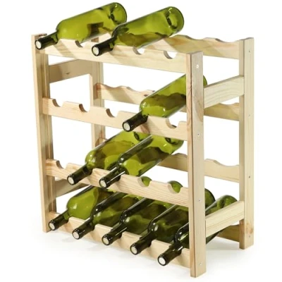 Afbeelding van KADAX Wijnrek van hout, 54 x 53 25 cm, flessenrek, 20 flessen, wijnstandaard grenenhout, wijnkast voor wijnflessen, wijnverzameling, opslag wijn, flessenhouder