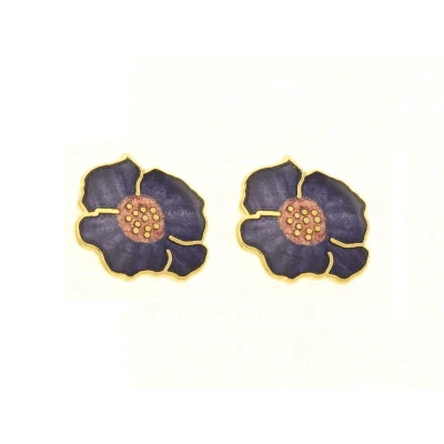 Afbeelding van Behave Dames oorbel steker bloem blauw paars emaille