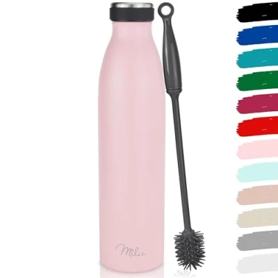 Afbeelding van Milu Roestvrijstalen Drinkfles 350ml 500ml, 750ml, 1000ml, 1.5L Thermosfles, Geïsoleerde Waterfles, Lekvrije Fles Dubbelwandig, Koolzuurhoudend (Roze, 1500ml)