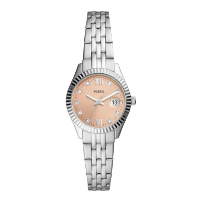 Afbeelding van Fossil Scarlette Horloge voor dames, kwartsuurwerk met roestvrij stalen of leren band, Zilvertint en lichtroze