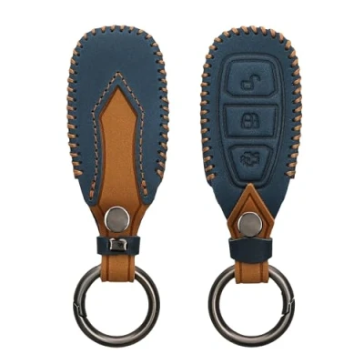 Afbeelding van kwmobile Autosleutel hoesje geschikt voor Ford 3 knops Keyless Go behuizing in marineblauw / lichtbruin