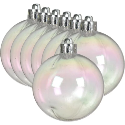 Afbeelding van Decoris kerstballen 12x stuks 6 cm transparant parelmoer kunststof kerstversiering
