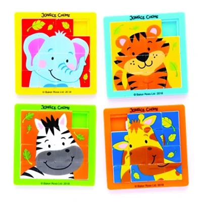 Afbeelding van Baker Ross AW748 Jungle Chums Buddies Schuifpuzzels (4 stuks) Schuifpuzzel voor kinderen Feestzakjes Vulstoffen en cadeau ideeën