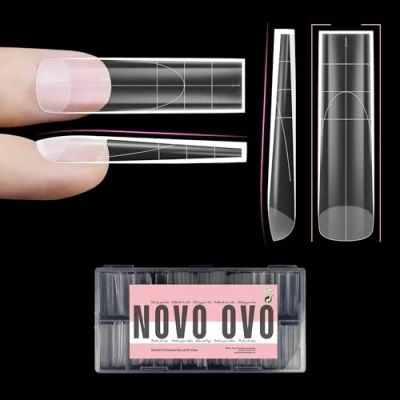 Afbeelding van NOVO OVO XXL Scherpe, vierkante natuurlijke (niet gebeeldhouwde) nageltip, extra dikke kunstnagels, Press on, volledige dekking, zachte gelverlenging, acrylkit met XL, L, M, Franse punt