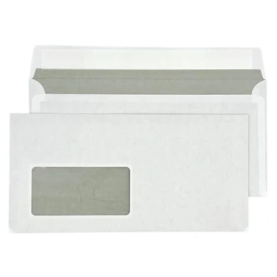 Afbeelding van PAKNOR® enveloppen met venster, DIN lang, 220 x 110 mm, zelfklevende witte blauwe binnendruk, laser bedrukbaar (wit/met venster)